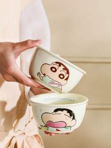 CRAYON SHINCHAN 4.7英寸陶瓷碗，官方授权蜡笔小新图案，适用于盛放意面、沙拉、甜点、汤、水果、开胃菜和火锅，可用洗碗机、烤箱和微波炉清洗，高性价比餐具 - 彩色 - 查看 5