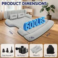 Car Inflatable BedColchón de aire para SUV colchón de aire para camping cama de viaje con 2 almohadas y bomba de aire colchón de dormir portátil fácil de inflar colchón inflable para coche superficie de PVCCar Inflatable Bed - azul - Ver 3