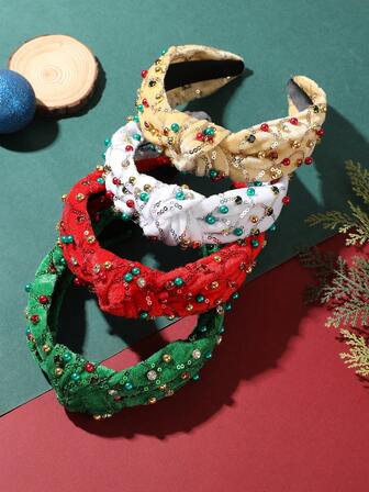 1pc New Christmas Rhinestone Sequin Twist Headband, Velvet Material, Festive Party Shiny Hair Accessory For Women ,Hair Band ,Diadema ,Hair Hoop