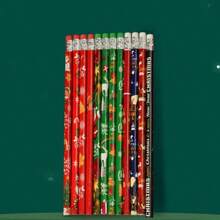 圣诞系列铅笔，图案包括卡通圣诞老人、雪人、姜饼人、圣诞树等，学生美术绘画铅笔，练字铅笔，圣诞主题铅笔，颜色随机 - 彩色 - 查看 9