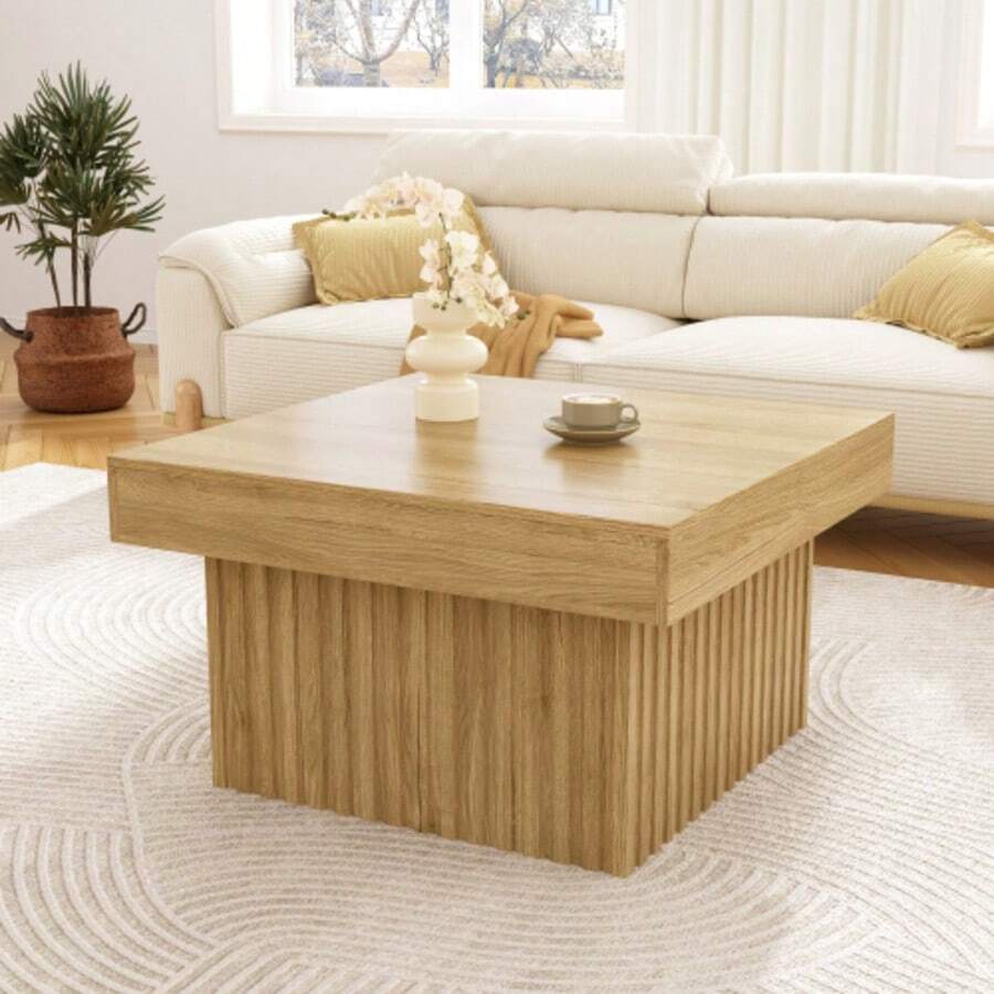 Elegant Wooden Coffee Table With Particleboard Top And MDF Base – Modern Design, Sturdy And Versatile, Ideal For Living Room, Dining Room And Office – 79 X 79 X 46 Cm - Wood Color - View 1
