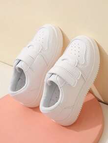 1 Pair Infant Casual White Shoes, Flat Simple Design With Hook And Loop Closure, Suitable For Babies In Spring/Autumn, Campus And Outdoor Activities - White - View 5
