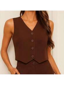 Colete Social Alfaiataria Curto Feminino Coletinho Decote V Look Social C Botão