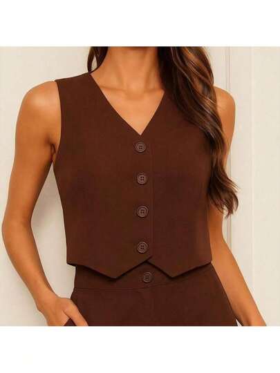 Colete Social Alfaiataria Curto Feminino Coletinho Decote V Look Social C Botão