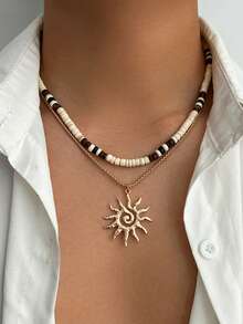 1 件/2 件冲浪者贝壳海星项链，时尚波西米亚风假日串珠项链，男士简约太阳吊坠锁骨链，日常穿着和派对礼物配饰 - 混色 - 查看 10