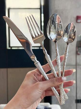 4/16/24pcs Stainless Steel Waist Flatware Set, Western Steak Knife Fork Spoon Cutlery Set, Suitable For Home Kitchen, Dining, Wedding, Party, Holiday Gift