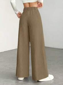 1pc Solid Color Polyester Button Pocket Zipper Pants, Suitable For Daily Wear In Spring, Autumn And Winter - Brown - View 3