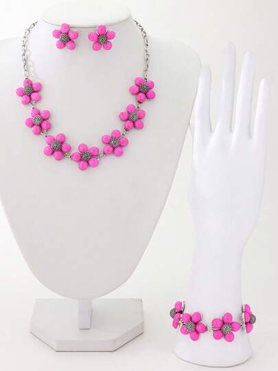 1 Bộ vòng cổ, vòng tay, hoa tai họa tiết hoa bướm nhỏ khảm ngọc lam phong cách Bohemian cá tính dành cho nữ