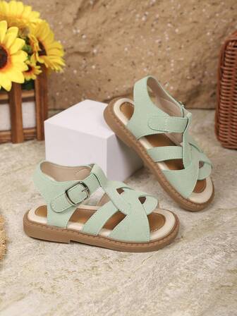 Children's Summer New Hollow Striped Stitching Casual Soft-Soled Princess Sandals