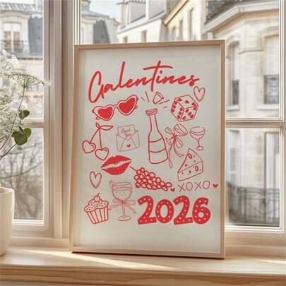 1pc Galentines Party Print, Printable Valentines Bar Cart Poster, 2026 Party Decor, Doodle Hand Drawn Wall Art, Champagne Digital Art Room Decor Wall Arts Living Room Decor Office Decor Bedroom Decor Kitchen Decor Wall Decor Home Decor Posters Unframed