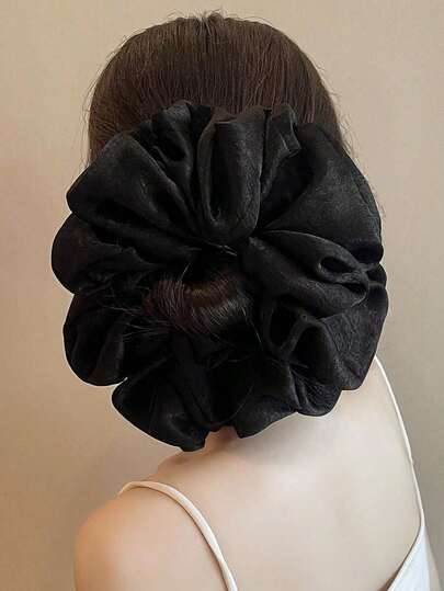 1pc Minimalist Solid Color Large Scrunchie, Faux Silk Satin Vintage French Versatile Hair Accessory, Hair Ties, Scrunchy Hair Ties, Washing Face, Hair Accessories