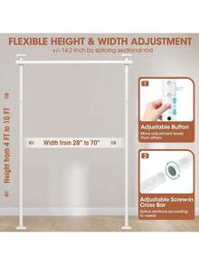 SUNALLY Room Divider For Room Separation, Tension Curtain Rods No Drilling, 4-10ft(H) 28-70inch(W) Adjustable Temporary Privacy Wall Divider, Heavy Duty Freestanding Space Partition Separator - 白色 - 查看 3