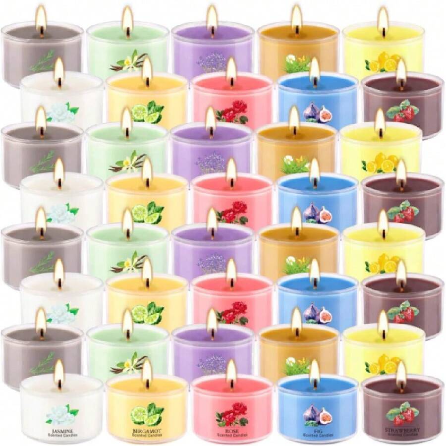 40 Scented Candle Set, 10 Fragrances, 35g Natural Soy Wax Candles With Smokeless Cotton Wicks, Ideal For Home Dr, Yoga, Meditation, Spa & Gifting.,26546990 - 紅色 - 查看 1