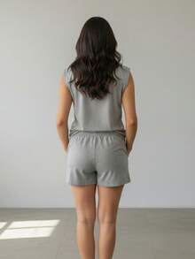 Simple Women's Set With Lightweight Faux Drawstring For Summer Vacation. - Bạc - Xem 2