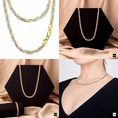 Women's 925 Sterling Silver Braided Herringbone Chain Necklace Length 18 Inch