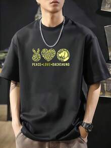 Divertido diseño de perro salchicha amor amantes de las mascotas paz Camiseta de manga corta de algodón de 220 g, impresión por una cara - Negro - Ver 1