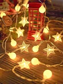 1串1.5米/3米/6米白色篮球星形LED灯串，家居装饰，圣诞节室内装饰灯，圣诞树装饰灯，卧室装饰，房间装饰，婚礼和生日派对装饰灯 - 黃光 - 查看 3