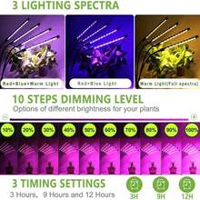 Full Spectrum LED Grow Lights (1/5-Head) - USB Timing & Dimming, 3 Modes For Indoor Plant Growth - Commercial-Grade Lighting For Greenhouse, Nursery & Home Gardeners - 黑色 - 查看 9