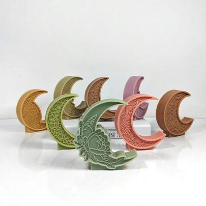 1pc Ramadan Crescent Moon Candle Silicone Mold, DIY Handmade Crescent Wax/Plaster Decor Mold