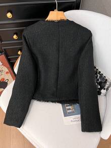 Áo khoác cardigan nữ GMFP mùa xuân/hè kiểu dáng thanh lịch, rộng rãi, màu đen trơn, chất liệu retro, cổ tròn, cài cúc đơn, chất liệu len pha, thích hợp cho các lễ hội âm nhạc/mùa cưới. - màu đen - Xem 7