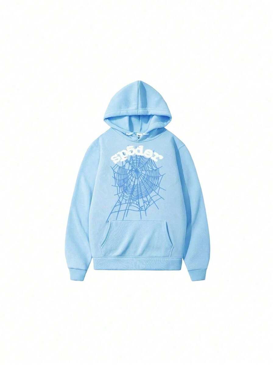 Y2K Hip Hoodie Spider Pattern Hoodie, Loose Fit Street Style Pullover, Casual Loose Jacket, Fashionable Sweatshirt - Màu xanh lam - Xem 1