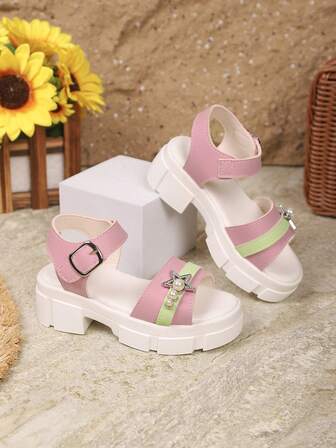 Summer Girl High-Heeled Sandals, White Platform Design, Chain Decoration, Fashionable And Elegant Princess Shoes Suitable For Everyday Wear, Wedding Parties.