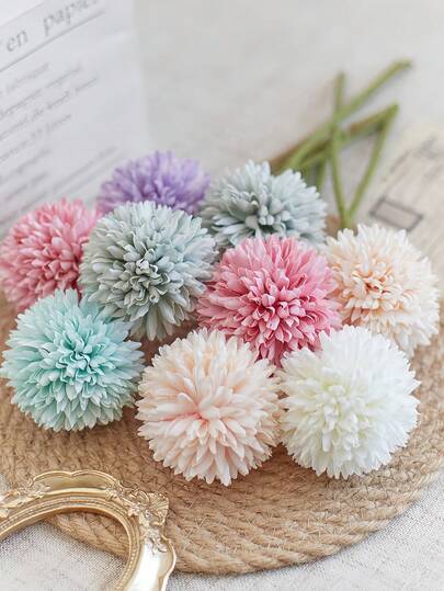 人造菊花球、蒲公英、绣球花束，仿真花，可作礼物、房间装饰、节日生日派对用品、婚礼花束装饰、婚礼场景布置，适用于花园装饰、派对婚礼装饰、情人节礼物
