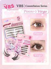 150pcs Glue-Free False Eyelashes, VBS Constellation Series Segmented False Eyelashes, Pisces + Virgo Combo Pack, Natural & Realistic, Cute Cartoon Eye Makeup Style, Detailed, Lengthening & Curling, Lash Extension Level Eyelash Set, Suitable For Daily Commute, Beauty Enthusiasts And Cosplay - Black - View 1