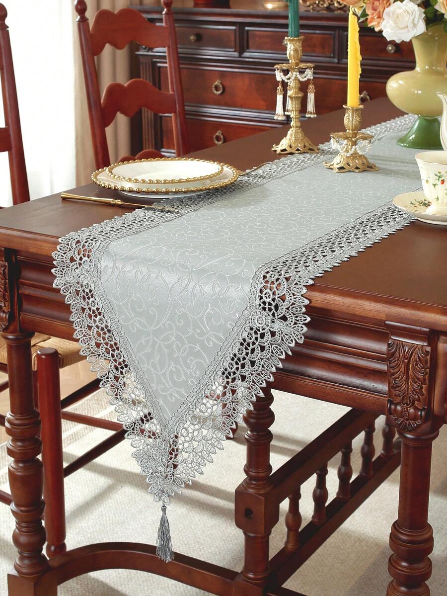 Vải 100% Polyester, ren thêu tinh tế, hòa tan trong nước, khăn trải bàn ăn nhà bếp, khăn phủ tủ, trang trí nhà cửa, tụ họp gia đình, trang trí ngày lễ, trang trí tiệc cưới trong nhà ngoài trời, 1 chiếc