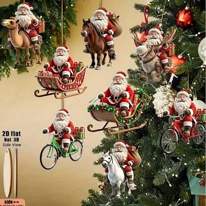 8-teiliger Weihnachtsmann-Anhänger aus Acryl, rahmenlose, flache Auto-Rückspiegeldekoration