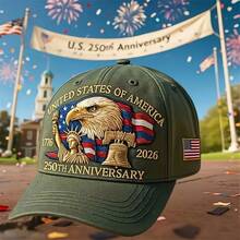 Men's American 250th Anniversary Commemorative Baseball Cap (1776-2026) - Lightweight PVC Coated Patriotic Hat With 50 Stars Eagle, Statue Of Liberty, And Four-Leaf Clover Design - Comfortable Choice For All Seasons, Suitable For Independence Day, 250th Anniversary Celebrations - Ideal Gift For History Enthusiasts And American Pride - Durable Padding, Hand Washable Or Dry Cleanable CVDA - 軍綠色 - 查看 10