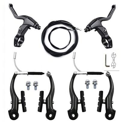 MTB Bike V Brake Caliper Set AL Mountain Bicycle BMX Cruiser Linear Pull With Brake Pads,Wire, Levers And Installation Tools