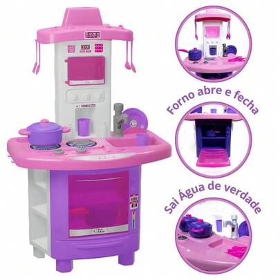 Kit Grande Cozinha Faz De Conta Pais E Filhos Brinquedo Infantil Completo Sai Agua