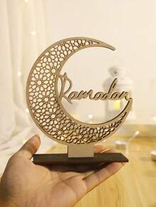 1 Stück Holz-Halbmond Dekoration für Ramadan, einfache Installation, Halbmond Schreibtisch Dekoration für Schlafzimmer, handgefertigtes Mond-Regal mit Sternen und Mustern, ideales Dekorationsgeschenk für Geburtstag, Abschluss, Eid, geeignet für Küche, Schlafzimmer, Zimmer, Esszimmer und Heimschreibtisch