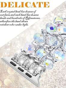 Pulsera con cuentas compatible con Apple Watch para mujeres, de 38mm, 40mm, 41mm, 42mm, 44mm, 45mm, 46mm, 49mm, con cristal y perlas, pulsera elástica de metal en colores rosa, plateado, negro y dorado rosa para Apple Watch Ultra Series SE 11 10 9 8 7 6 5 4 3 2 1