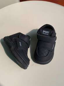 1-8岁儿童休闲厚底黑色面包鞋，软底舒适轻便男女通用酷炫黑色运动鞋，魔术贴方便穿脱防滑耐穿儿童休闲鞋，秋冬季 - 黑色 - 查看 5