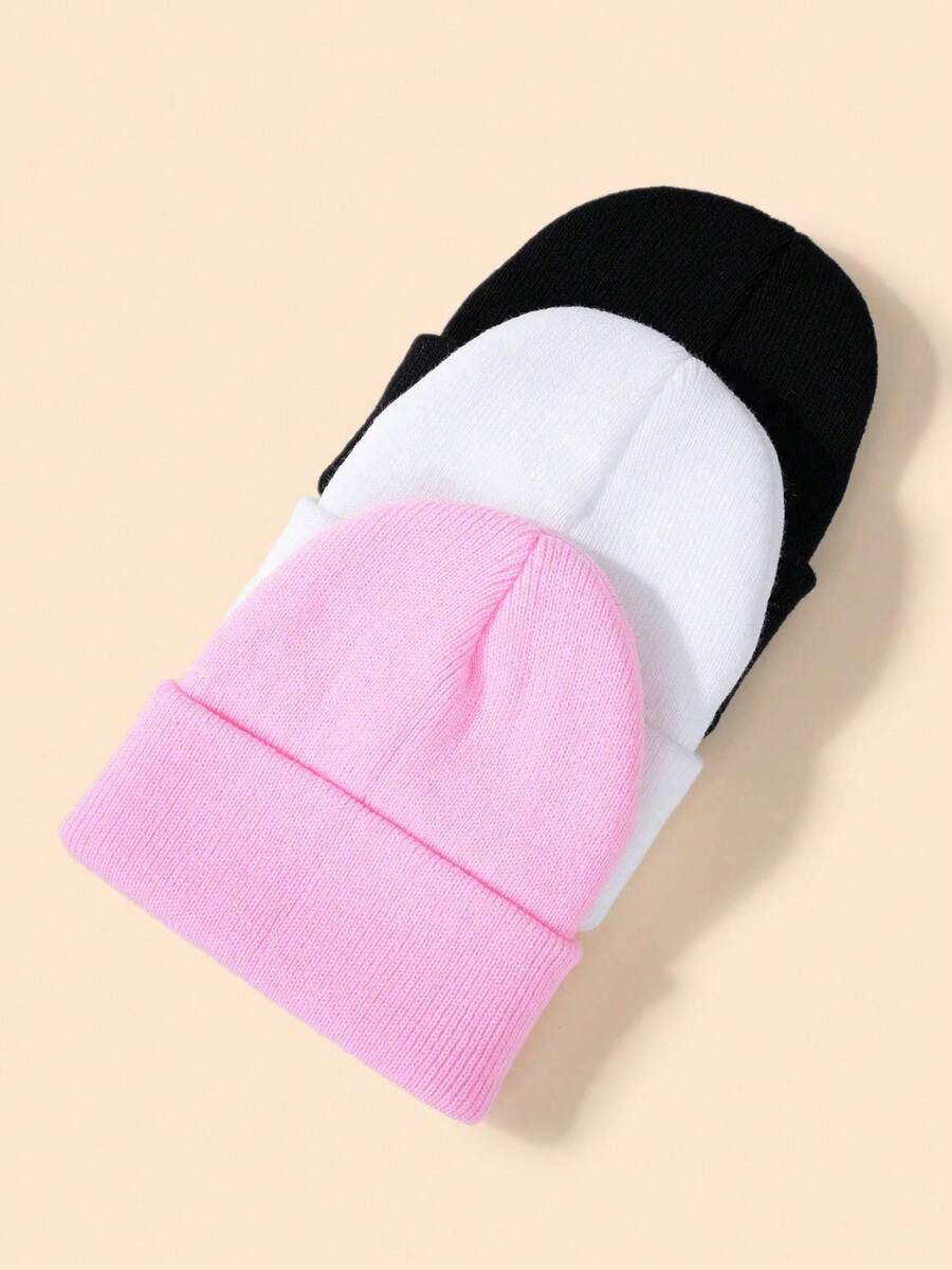 3 件套儿童/幼儿 Y2K 风格针织帽，户外保暖冬帽，休闲百搭，适合日常穿着 - 彩色 - 查看 1