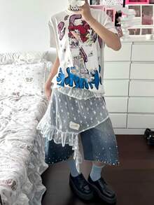 تنورة وسط بتصميم نجمي غير متماثل من الشبك والدانتيل، تنورة متدرجة بكشكشة في الأسفل، مناسبة للتصوير والكوسبلاي والديكور اليومي وعيد الحب وملابس البنات - متعدد الألوان - مشاهدة 7