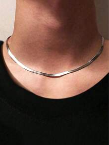 1pc Men Fashionable Stainless Steel Silver Snake Chain Necklace - Silver - View 5