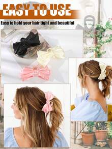 3pcs/Set Women's Pink, Black, White Elegant Bowknot Large Hair Claw Clips Hair Jaw Clip Hair Clamps Hair Clutch Hair Claw Clip, Casual Fall Winter Hair Clip Hair Accessories For Women For Vacation Outfits Woman, Festival, Party - Multicolor - View 3