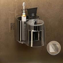 1pc No-Drill Wall Mounted Toothbrush Holder With Rinse Cup - Space-Saving Bathroom Toothpaste & Toothbrush Organizer, Multi-Function Storage Rack For Toothbrush, Lipstick, Cosmetics, Etc.