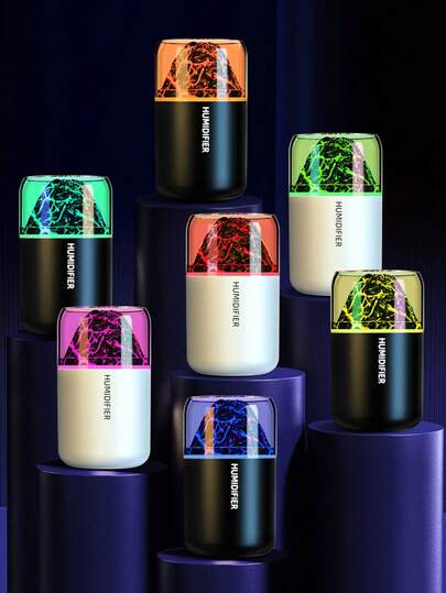 1 Humidificador fresco y volcánico + 6 aceites esenciales aromáticos disponibles, con luz nocturna, difusor de fragancias, pulverización ultrasónica, funcionamiento silencioso, diseño portátil, humedad máxima de 300ml/h, área aplicable de 15-20 ㎡, interfaz USB, adecuado para dormitorio, decoración de automóvil, automóvil, oficina, baño