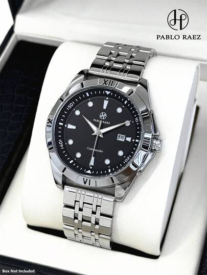 Pablo Raez Pablo Raez 1pc Business Men's Watch Original Charming Man Wristwatch Silver Color Jewelry Non Tarnish Stainless Steel Male Luminous Clocks Vintage Accessories Luxury Famous Brand New Wristwatches