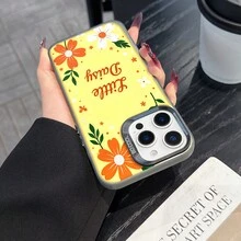 Colorful Silver Apple Phone CaseCute Little Daisies On A Yellow BackgroundCompatible With  11 To  17 Models The Cases Lens Protection Function Ensures The Camera Remains Undamaged During Shooting  Guaranteeing Image Quality - Black - View 3