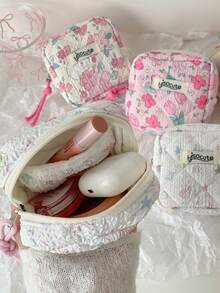 1 PC Girl'S Fresh And Cute Flower Sanitary Napkin Storage Bag, Portable Square Small Makeup Bag, Student Sanitary Pad Bag