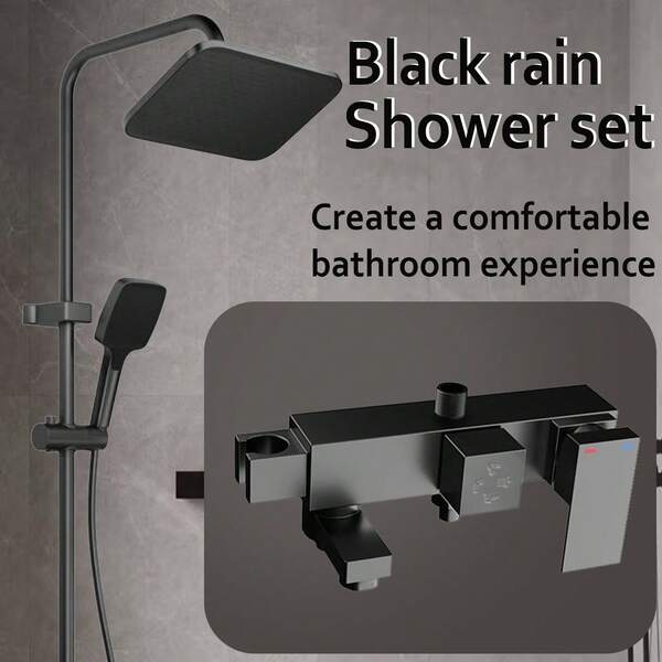 Luxury Matte Black Rainfall Shower System With Adjustable Square Overhead Shower And High-Pressure Handheld Sprayer, Wall-Mounted Bathroom Faucet Set With Mixer Valve For Hot & Cold Control, Durable Anti-Corrosion Design, Modern Stylish Look For Home Bathroom Renovation Bathroom Accessories Bathroom Tools