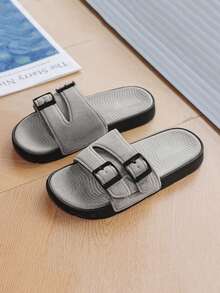 Men's Plush Slippers, Indoor Fleece Slippers With Double Strap Design, Simple And Fashionable, Casual And Lightweight