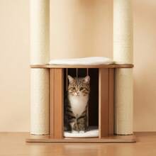 XXL Cat Tree With Trunk 135cm - Stable Climbing Tree, 3-Level Platform, 1 Cat House, 12cm Thick Trunk, Removable Cushion And Rock, Waterproof And Weatherproof - White - View 3