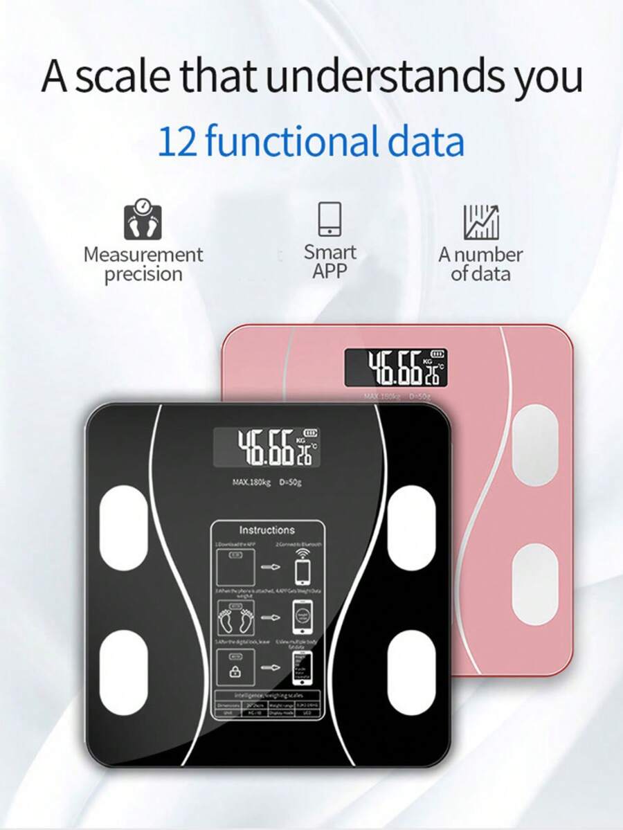 1 Piece Of Electronic Intelligent Weight Scale, Connected To Bluetooth Application, Used For Accurate Measurement Of Weight And Body Fat In Home/Bedroom, High-Precision Intelligent Body Fat Scale, Human Body Scale, Electronic Weight Scale, Fat Scale, Battery Powered (Excluding AAA Battery)