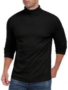 Men's Turtleneck Long Sleeve Thermal Underwear Tops Basic Pullover Sweater Tees, And Warm - A03 海軍藍 - 查看 11